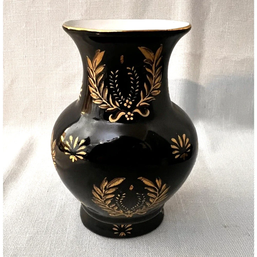 Andrea Sakek Vase Black Gold Vintage Traditional Ceramic Regency Home Decor